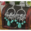 Retro New Trendy Bohemia Beaded Turquoise Alloy Pendant Fashion Earrings Jewelry For Woman SSEH040